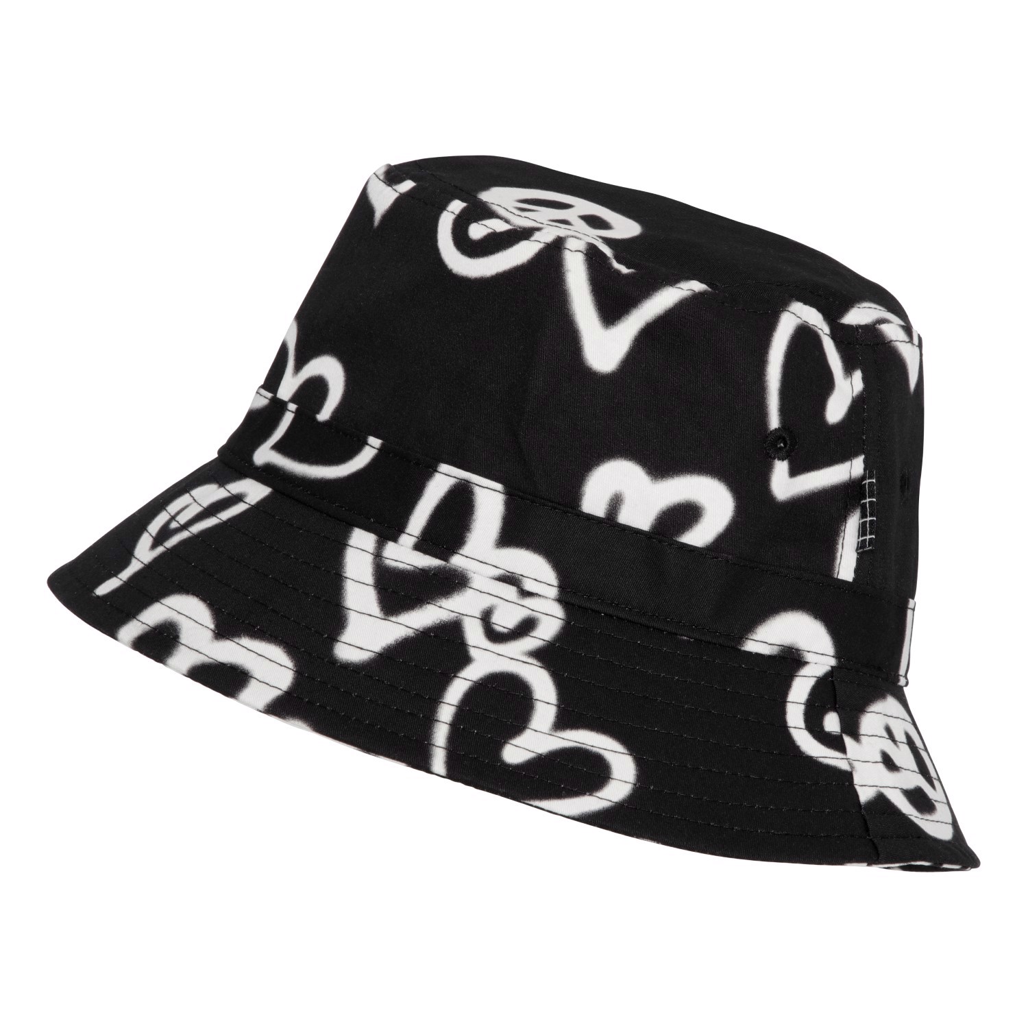 Siks - Sprayed Hearts - Black bucket hat with white heart and peace 